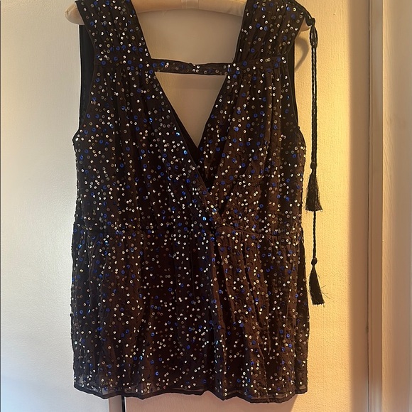 French Connection Vintage Black Sequin Sleeveless Top - Picture 3 of 5